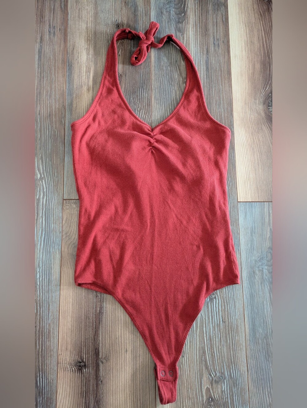Hollister Burnt Orange Ribbed V Neck Halter Top Body Suit Large